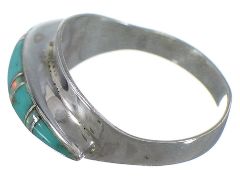 Turquoise And Opal Inlay Silver Ring Size 5-3/4 EX44575